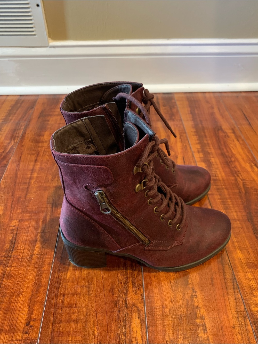 White Mountain Women's Lace-Up Side-Zip Ankle Boots in Wine